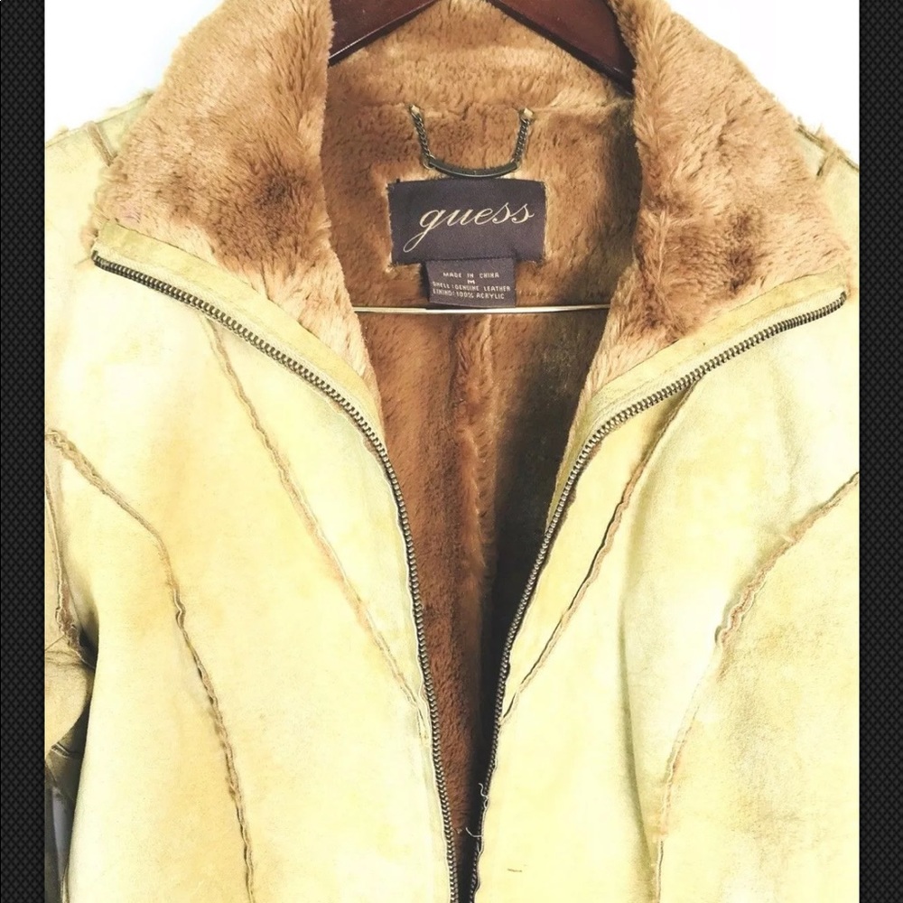 GUESS Jacket Womens Sz M Suede Leather Tan - Picture 8 of 8